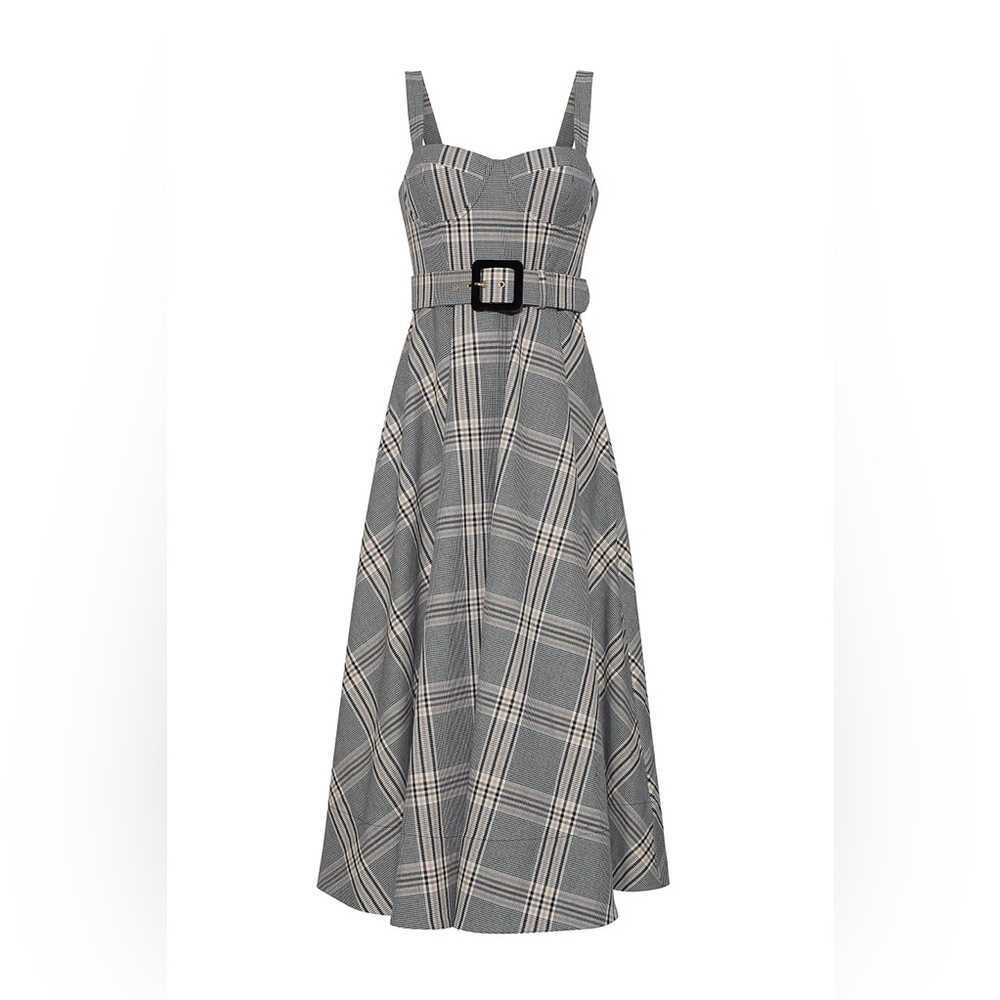 NEW Cara Cara Calypso Belt Midi Dress Raymond Plaid Gray Multi US 6 UK 10 - Picture 5 of 14